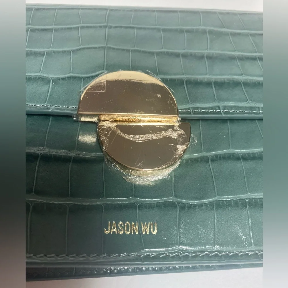 Jason Wu NWT Sage Leaf Croc Embossed Orbit Clutch - Picture 3 of 10
